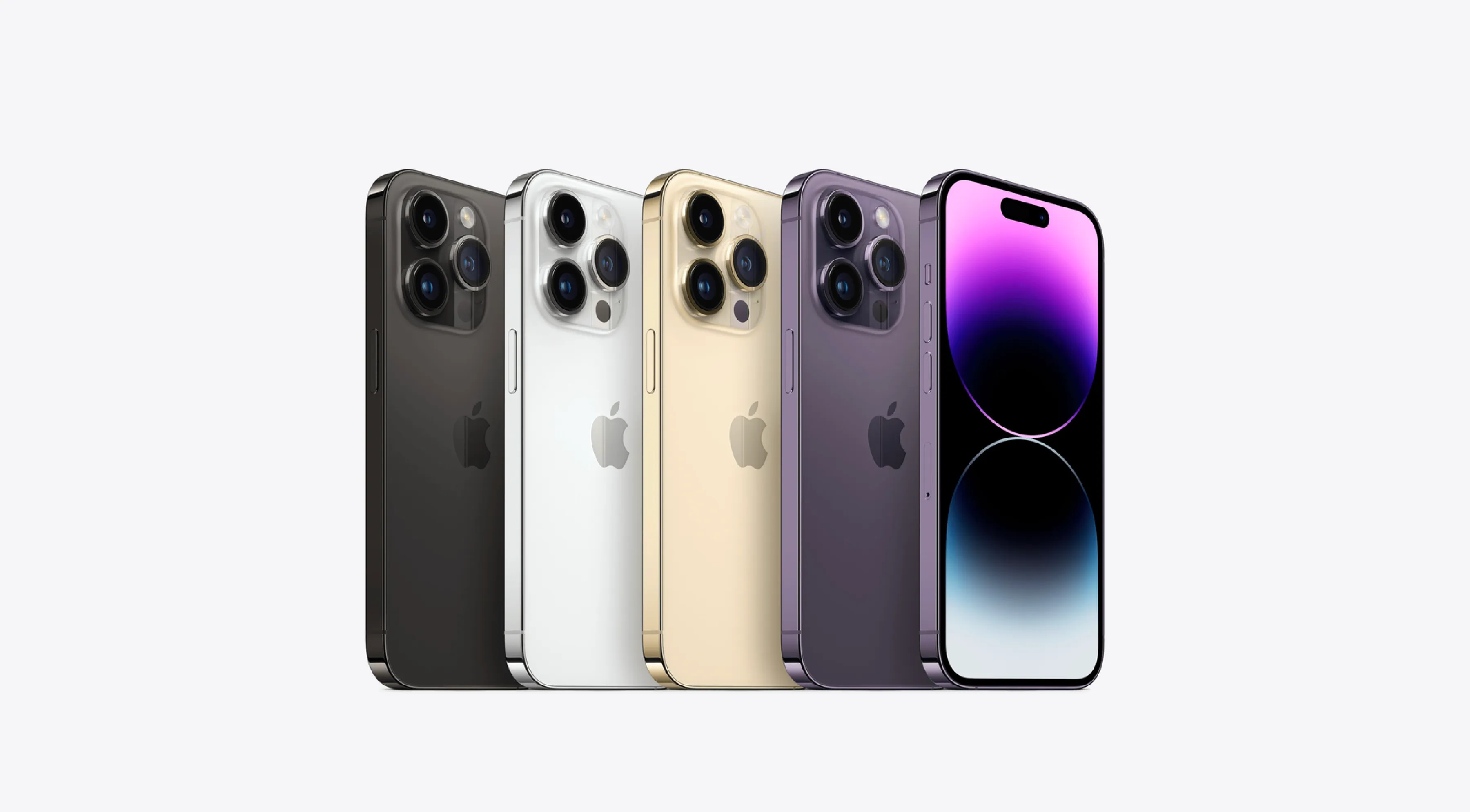 아이폰 14 프로 색상 라인업 (왼쪽부터 스페이스 블랙, 실버, 골드, 딥 퍼플)