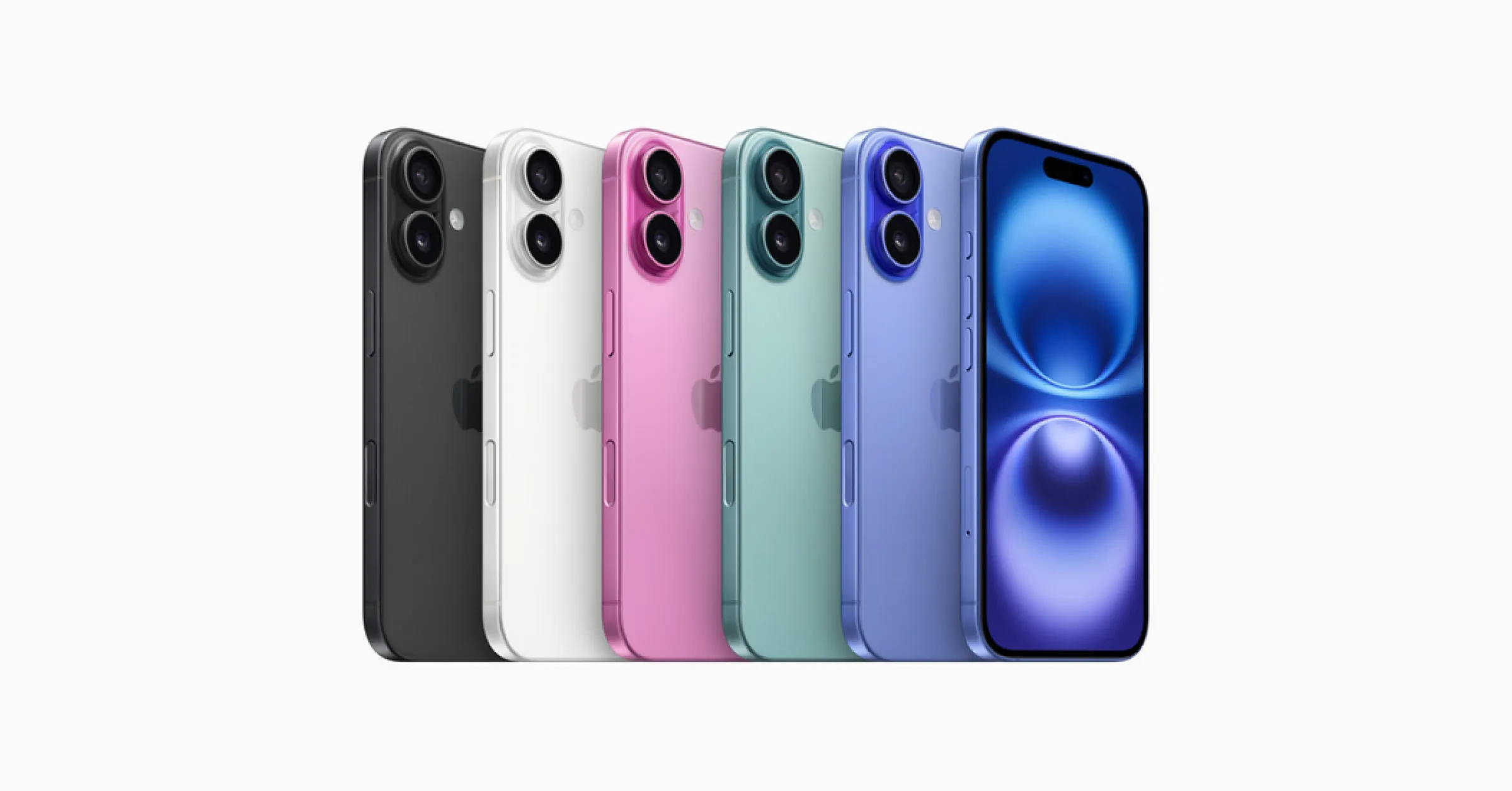 아이폰16 색상 이미지 (블랙, 화이트, 핑크, 틸, 울트라마린)
